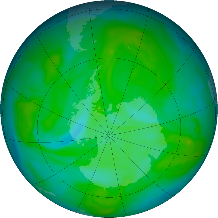 Antarctic ozone map for 09 December 2013